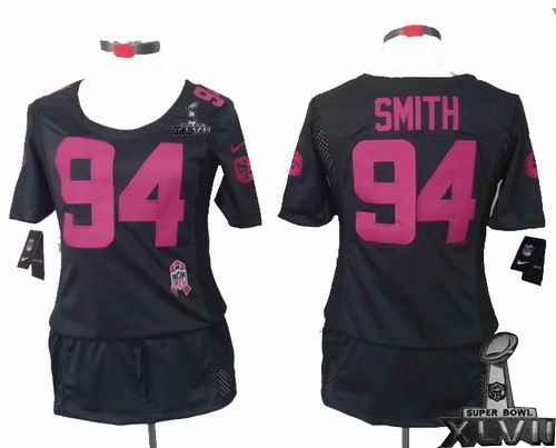 Women Nike San Francisco 49ers #94 Justin Smith Elite breast Cancer Awareness Dark grey 2013 Super Bowl XLVII Jersey
