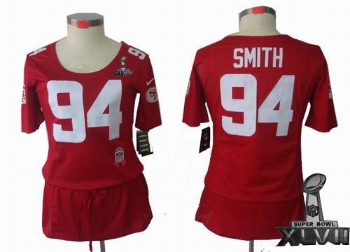 Women Nike San Francisco 49ers #94 Justin Smith Elite breast Cancer Awareness red 2013 Super Bowl XLVII Jersey