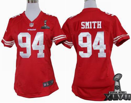 Women Nike San Francisco 49ers #94 Justin Smith red game 2013 Super Bowl XLVII Jersey