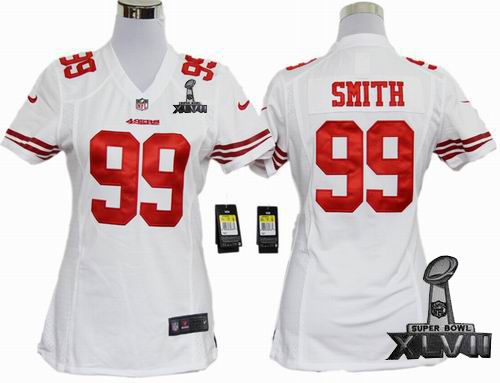 Women Nike San Francisco 49ers #99 Aldon Smith white game 2013 Super Bowl XLVII Jersey