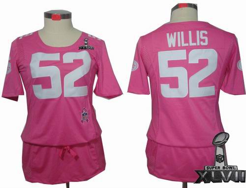 Women Nike San Francisco 49ers 52# Patrick Willis pink Elite breast Cancer Awareness 2013 Super Bowl XLVII Jersey