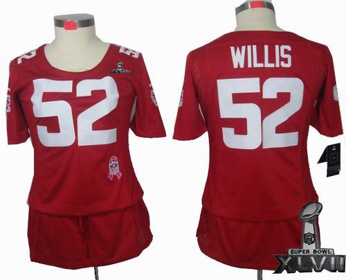 Women Nike San Francisco 49ers 52# Patrick Willis red Elite breast Cancer Awareness 2013 Super Bowl XLVII Jersey