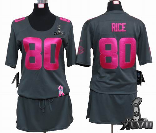 Women Nike San Francisco 49ers 80# J.Rice Elite breast Cancer Awareness Dark grey 2013 Super Bowl XLVII Jersey