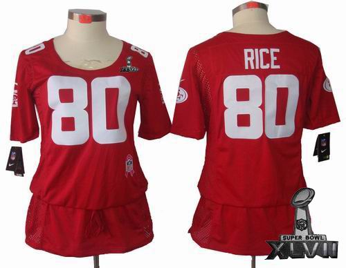 Women Nike San Francisco 49ers 80# J.Rice Elite breast Cancer Awareness red 2013 Super Bowl XLVII Jersey