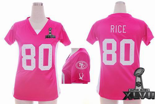Women Nike San Francisco 49ers 80# J.Rice Pink draft him ii top 2013 Super Bowl XLVII Jersey