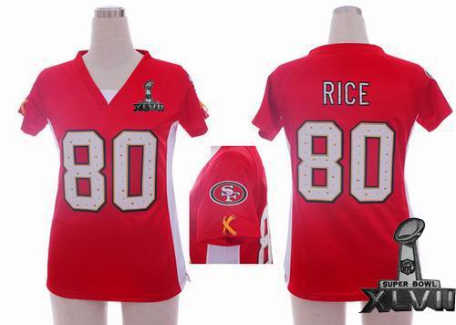 Women Nike San Francisco 49ers 80# J.Rice red draft him ii top 2013 Super Bowl XLVII Jersey