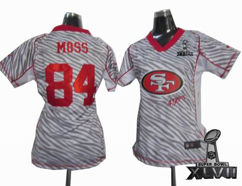 Women Nike San Francisco 49ers 84# Randy Moss Zebra Field Flirt 2013 Super Bowl XLVII Jersey