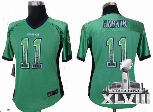 Women Nike Seattle Seahawks #11 Percy Harvin Green Elite Drift Fashion 2014 Super bowl XLVIII(GYM) Jersey