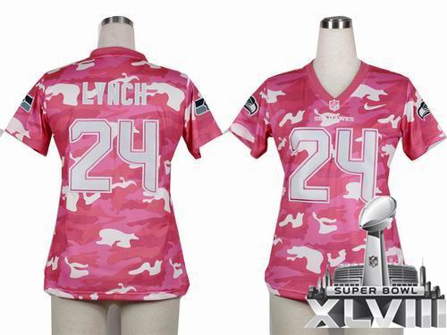 Women Nike Seattle Seahawks #24 Marshawn Lynch 2013 New Pink Camo Fashion 2014 Super bowl XLVIII(GYM) Jersey