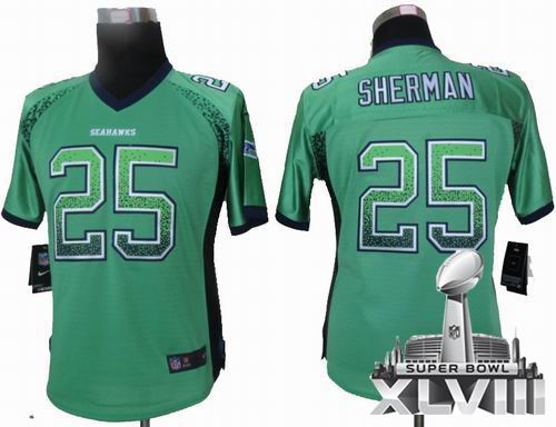 Women Nike Seattle Seahawks #25 Richard Sherman Green Elite Drift Fashion 2014 Super bowl XLVIII(GYM) Jersey