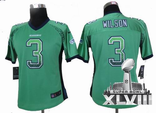 Women Nike Seattle Seahawks #3 Russell Wilson Green Elite Drift Fashion 2014 Super bowl XLVIII(GYM) Jersey
