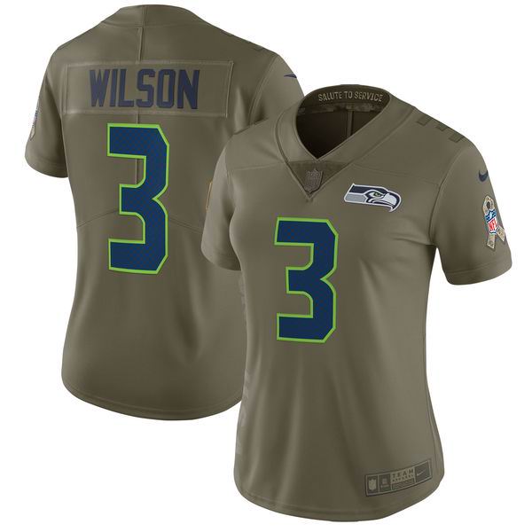 Women Nike Seattle Seahawks #3 Russell Wilson Olive Limited 2017 Salute to Service Jersey