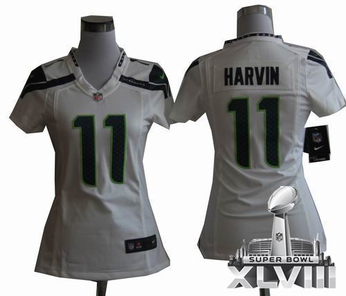 Women Nike Seattle Seahawks 11# Percy Harvin Game white 2014 Super bowl XLVIII(GYM) Jersey
