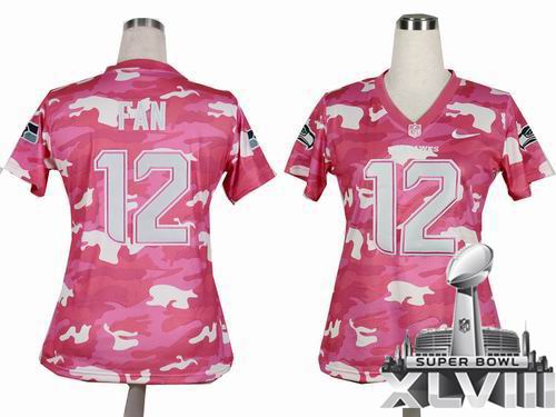 Women Nike Seattle Seahawks 12# Fan 2013 New Pink Camo Fashion 2014 Super bowl XLVIII(GYM) Jersey