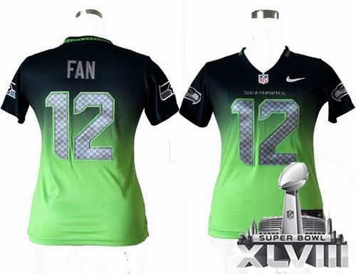 Women Nike Seattle Seahawks 12th Fan Elite Drift II Fashion 2014 Super bowl XLVIII(GYM) Jersey
