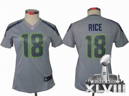 Women Nike Seattle Seahawks 18# Sidney Rice grey limited 2014 Super bowl XLVIII(GYM) Jersey