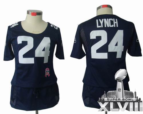 Women Nike Seattle Seahawks 24# Marshawn Lynch  Elite breast Cancer Awareness blue 2014 Super bowl XLVIII(GYM) Jersey