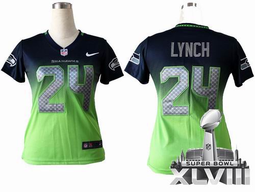 Women Nike Seattle Seahawks 24# Marshawn Lynch Elite Drift II Fashion 2014 Super bowl XLVIII(GYM) Jersey