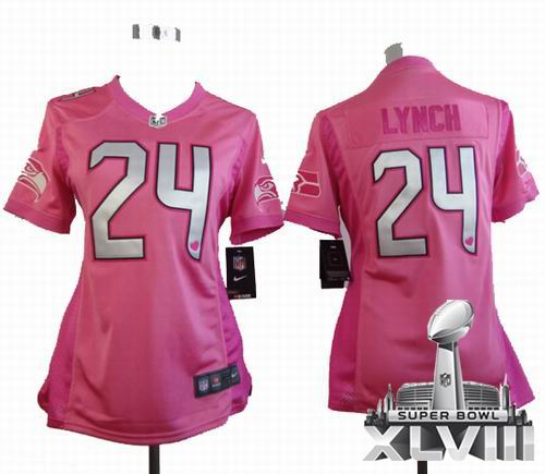 Women Nike Seattle Seahawks 24# Marshawn Lynch Pink Love elite 2014 Super bowl XLVIII(GYM) Jersey