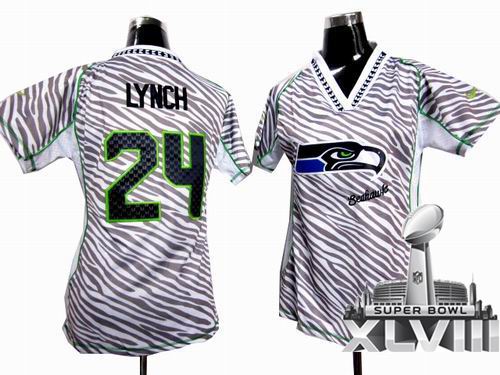 Women Nike Seattle Seahawks 24# Marshawn Lynch Zebra Field Flirt Fashion 2014 Super bowl XLVIII(GYM) Jersey