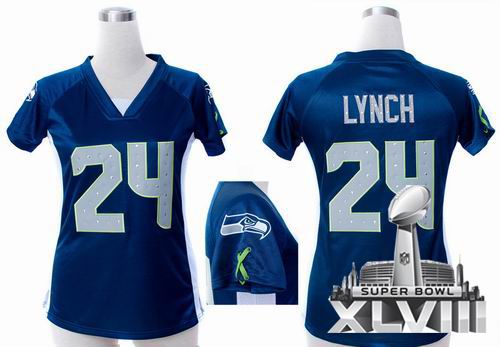 Women Nike Seattle Seahawks 24# Marshawn Lynch blue draft him ii top 2014 Super bowl XLVIII(GYM) Jersey