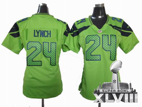 Women Nike Seattle Seahawks 24# Marshawn Lynch green Game 2014 Super bowl XLVIII(GYM) Jersey