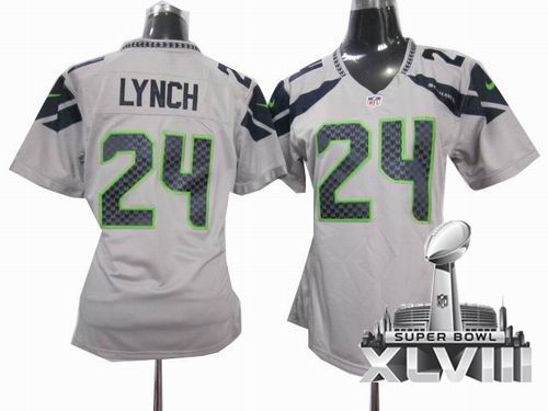 Women Nike Seattle Seahawks 24# Marshawn Lynch grey game 2014 Super bowl XLVIII(GYM) Jersey