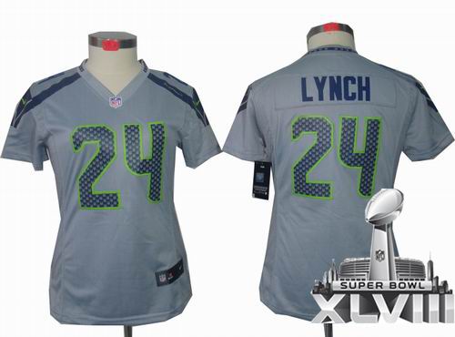 Women Nike Seattle Seahawks 24# Marshawn Lynch grey limited 2014 Super bowl XLVIII(GYM) Jersey