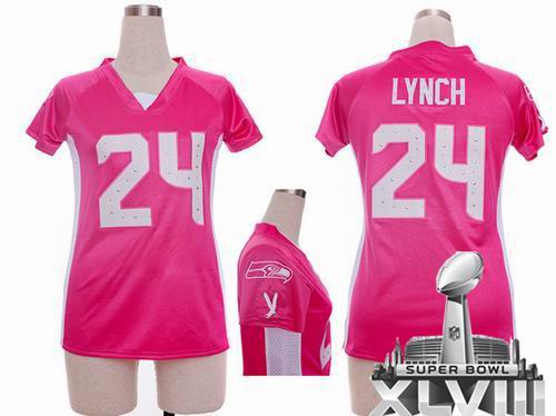 Women Nike Seattle Seahawks 24# Marshawn Lynch pink draft him ii top 2014 Super bowl XLVIII(GYM) Jersey
