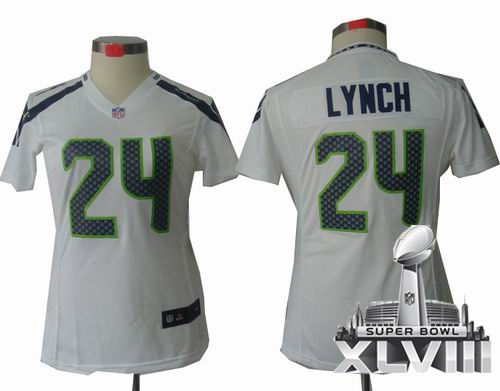 Women Nike Seattle Seahawks 24# Marshawn Lynch white limited 2014 Super bowl XLVIII(GYM) Jersey