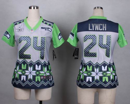 Women Nike Seattle Seahawks 24 Marshawn Lynch Noble Fashion elite jerseys 2015 Super Bowl XLIX Jersey