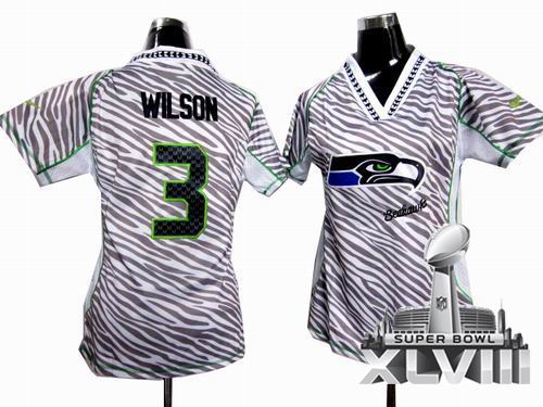 Women Nike Seattle Seahawks 3# Russell Wilson Zebra Field Flirt Fashion 2014 Super bowl XLVIII(GYM) Jersey