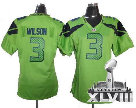 Women Nike Seattle Seahawks 3# Russell Wilson green game 2014 Super bowl XLVIII(GYM) Jersey