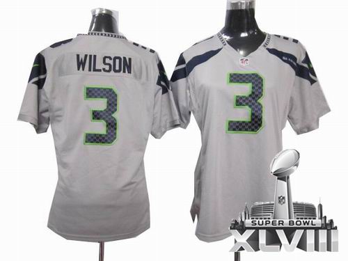 Women Nike Seattle Seahawks 3# Russell Wilson grey game 2014 Super bowl XLVIII(GYM) Jersey