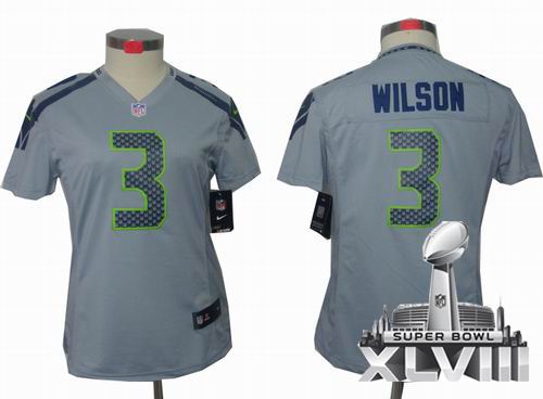 Women Nike Seattle Seahawks 3# Russell Wilson grey limited 2014 Super bowl XLVIII(GYM) Jersey