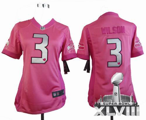 Women Nike Seattle Seahawks 3# Russell Wilson pink love 2014 Super bowl XLVIII(GYM) Jersey