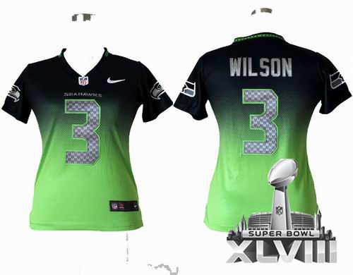 Women Nike Seattle Seahawks 3# Russell wilson Elite Drift II Fashion 2014 Super bowl XLVIII(GYM) Jersey