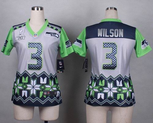 Women Nike Seattle Seahawks 3 Russell Wilson Noble Fashion elite jerseys 2015 Super Bowl XLIX Jersey