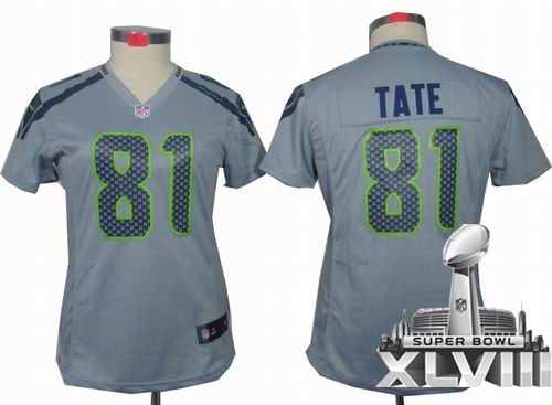 Women Nike Seattle Seahawks 81# Golden Tate limited grey 2014 Super bowl XLVIII(GYM) Jersey