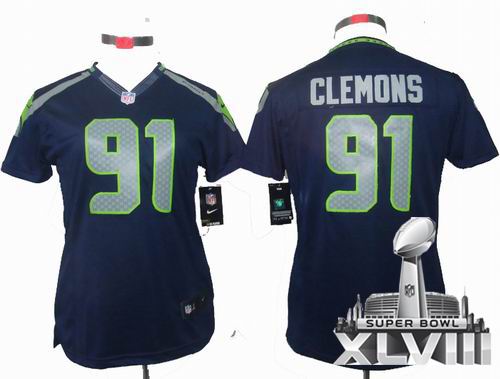 Women Nike Seattle Seahawks 91 Chris Clemons team color limited 2014 Super bowl XLVIII(GYM) Jersey
