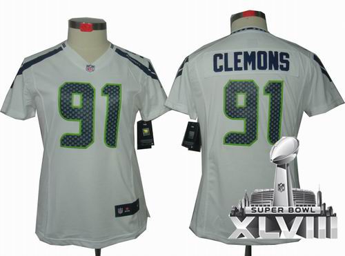 Women Nike Seattle Seahawks 91 Chris Clemons white limited 2014 Super bowl XLVIII(GYM) Jersey