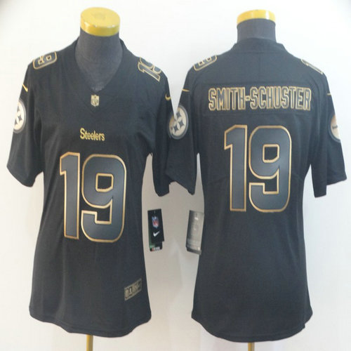 Women Nike Steelers 19 JuJu Smith-Schuster Black Gold Women Vapor Untouchable Limited Jersey