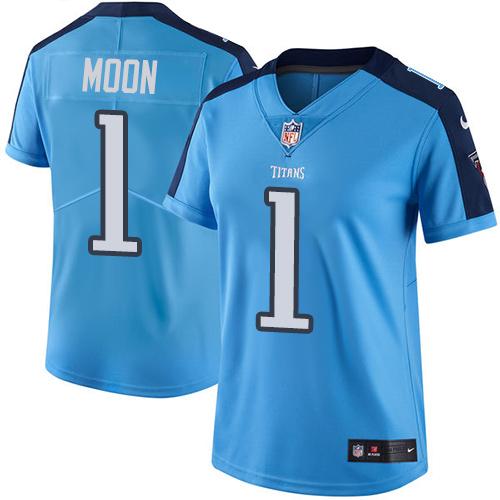 Women Nike Tennessee Titans 1 Warren Moon Light Blue NFL Limited Rush Jersey