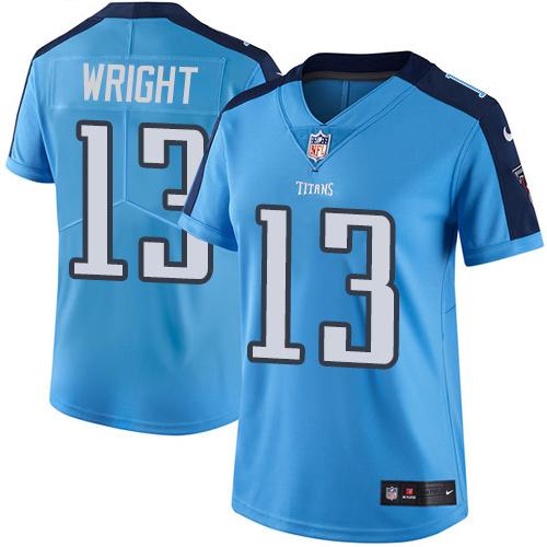 Women Nike Tennessee Titans 13 Kendall Wright Light Blue NFL Limited Rush Jersey