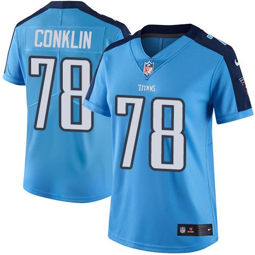 Women Nike Tennessee Titans 78 Jack Conklin Light Blue NFL Limited Rush Jersey