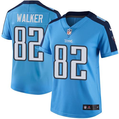 Women Nike Tennessee Titans 82 Delanie Walker Light Blue NFL Limited Rush Jersey