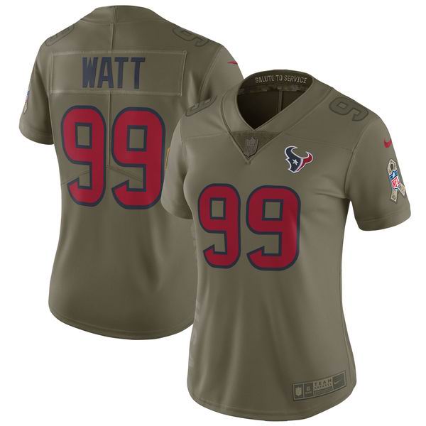 Women Nike Texans #99 J.J. Watt Olive NFL Limited 2017 Salute To Service Jersey
