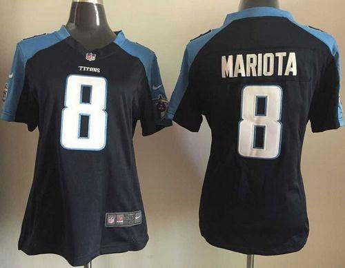 Women Nike Titans 8 Marcus Mariota Navy Blue Alternate NFL Elite Jersey