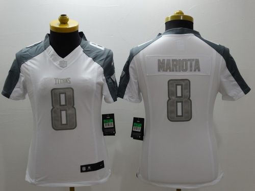 Women Nike Titans 8 Marcus Mariota White NFL Limited Platinum Jersey