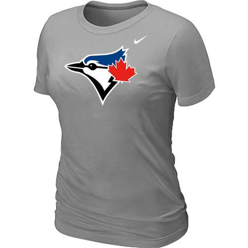 Women Nike Toronto Blue Jays Authentic Logo T-Shirt Light Grey